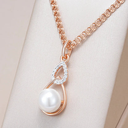 Colar Luxo Geométrico com Pérola e Ouro Rosa 585