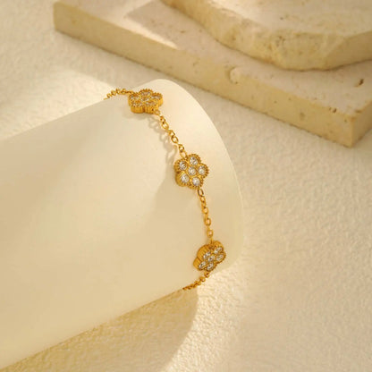 Pulseira Flor de Zircônia Banhada a Ouro 18K