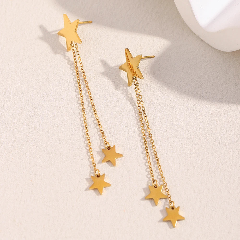 Ebbelle moda estrela borla brincos de aço inoxidável de alta qualidade banhado a pvd feminino estilo minimalista joias de orelha