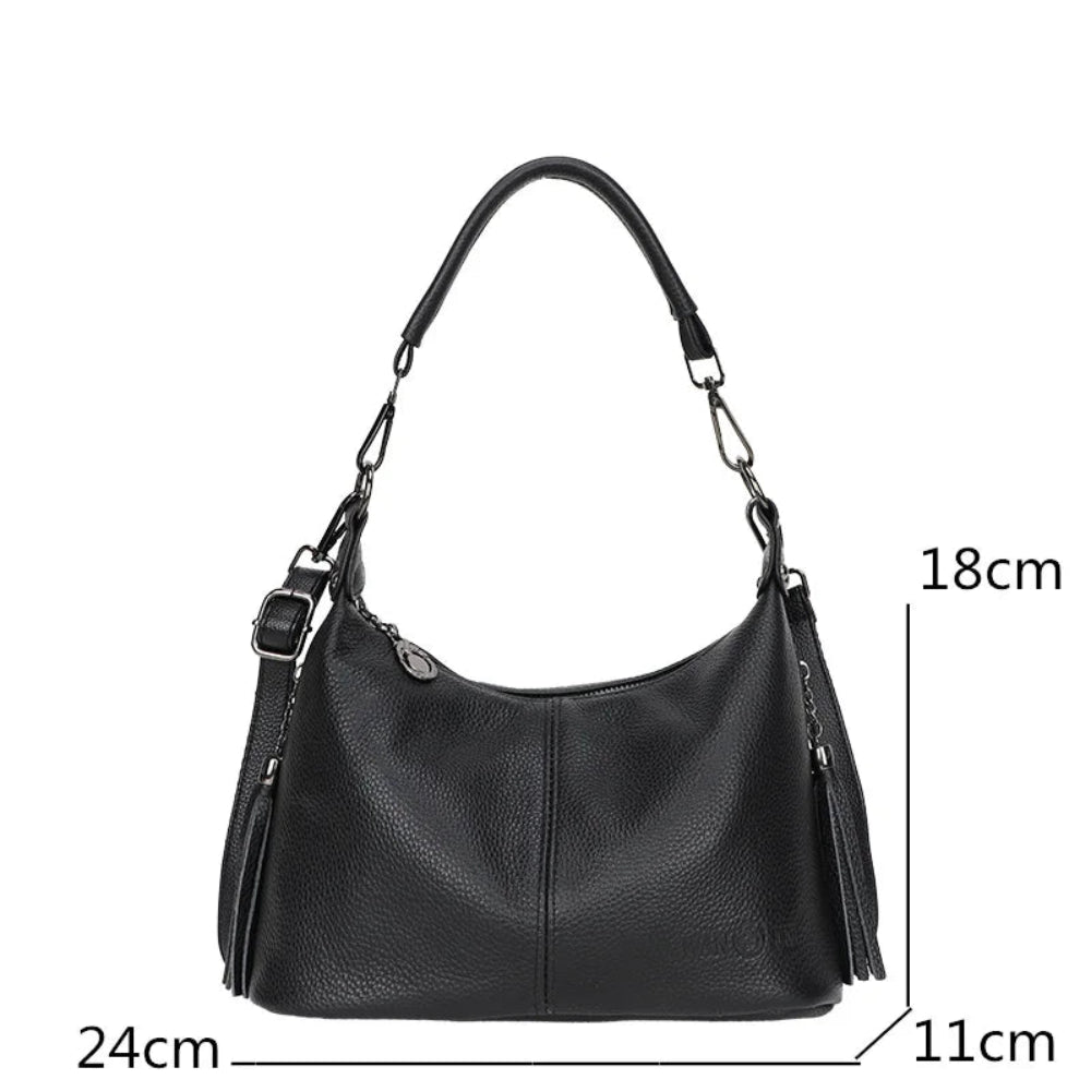 Bolsa de Luxo em Couro Genuíno com Borla para Mulheres