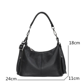 Bolsa de Luxo em Couro Genuíno com Borla para Mulheres