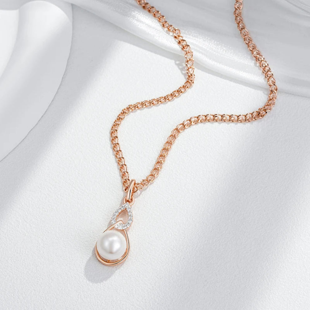 Colar Luxo Geométrico com Pérola e Ouro Rosa 585