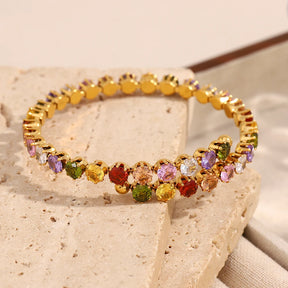 Pulseira Luxuosa de Zircão Multicolorido Banhada a Ouro
