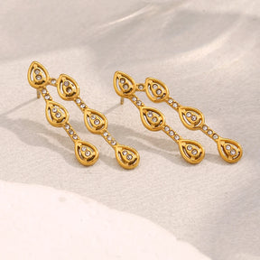 Ebbelle Design Criativo Zircão Waterdrop Brinco 18K Banhado A Ouro Aço Inoxidável À Prova D 'Água Moda Feminina Orelha Jóias