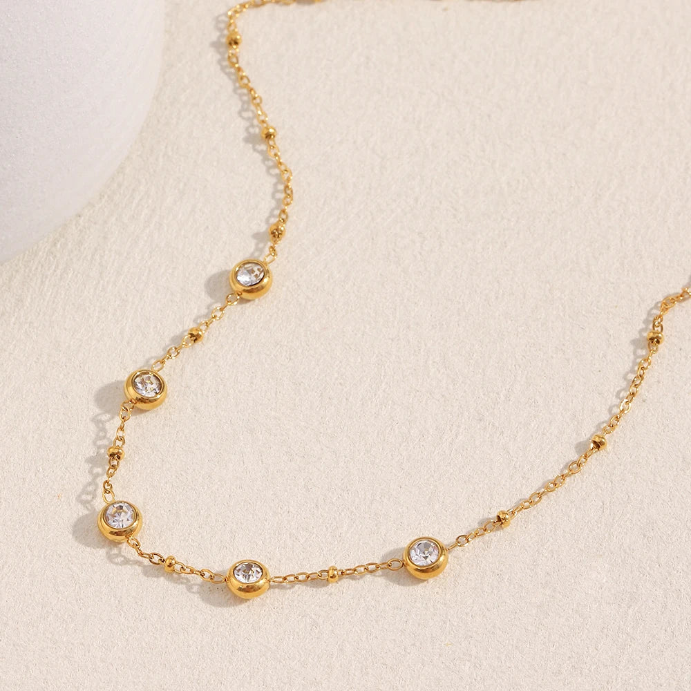 Ebbelle estilo minimalista mini redondo zircão pingente colar pvd banhado a aço inoxidável luxo feminino pescoço jóias