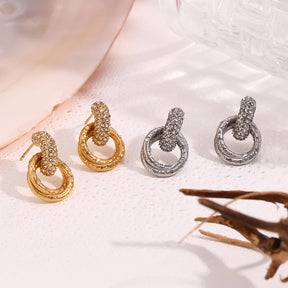 Brincos Duplos de Zircão em Aço Inoxidável