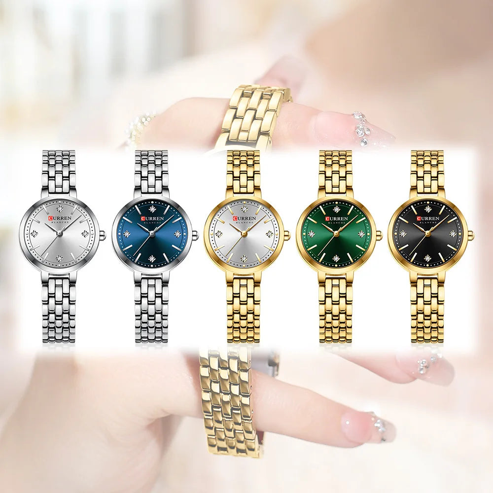 CURREN Luxo Feminino Strass Dial Relógio de Quartzo Banda de Aço Inoxidável Elegante Senhoras Relógios de Pulso