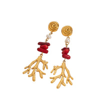 Brincos Elegantes de Coral Vermelho e Pérola