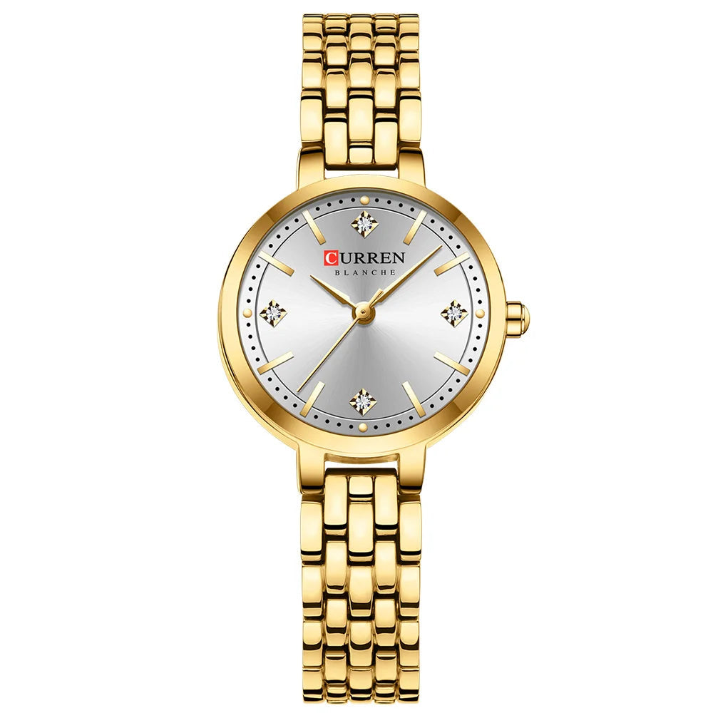 CURREN Luxo Feminino Strass Dial Relógio de Quartzo Banda de Aço Inoxidável Elegante Senhoras Relógios de Pulso