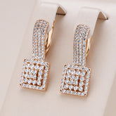 Kienl quente completo natural zircão festa diária grande brinco para mulher 585 rosa cor de ouro quadrado étnico noiva vintage jóias de casamento