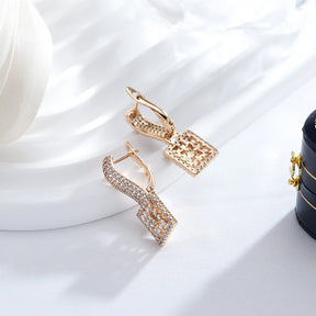 Kienl quente completo natural zircão festa diária grande brinco para mulher 585 rosa cor de ouro quadrado étnico noiva vintage jóias de casamento