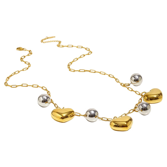Ebbelle design especial cor dupla coração charme colar de aço inoxidável 18k banhado a ouro moda pescoço jóias acessórios