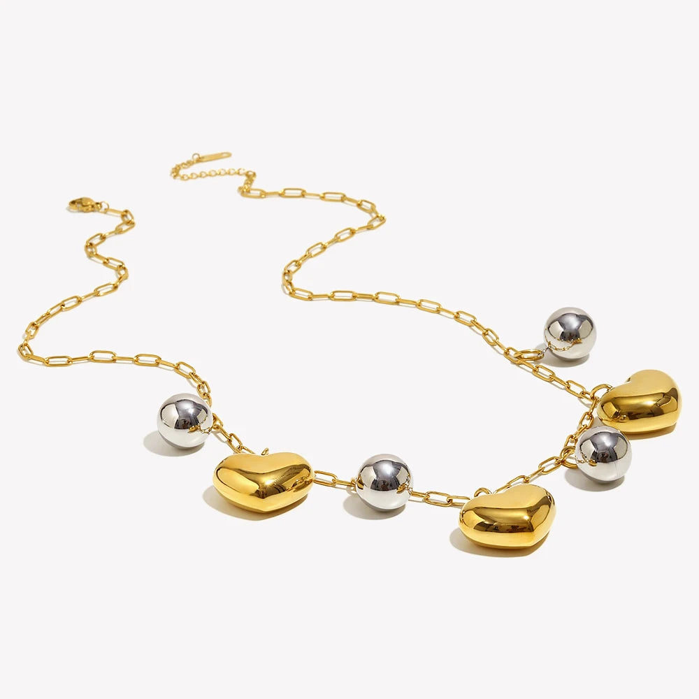 Ebbelle design especial cor dupla coração charme colar de aço inoxidável 18k banhado a ouro moda pescoço jóias acessórios