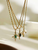 Colar Vintage Geométrico com Pedra Natural e Strass