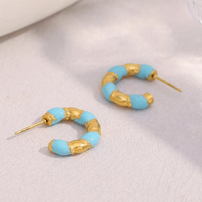 Brinco E.B.belle Gota de Óleo Azul Banhado a Ouro 18K