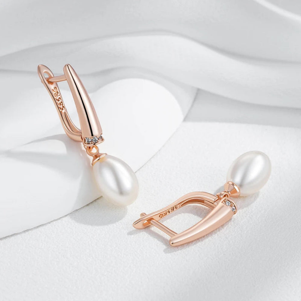 Brincos Geométricos de Pérola Luxo Rosé