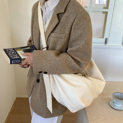 Leftside design de alta capacidade couro do plutônio hobo axilas sacos senhora inverno bolsa ombro para as mulheres 2025 luxo cor sólida bolsas