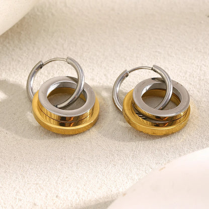Ebbelle moda oco estrela oval círculo dois tons brincos 18k banhado a ouro feminino declaração orelha jóias acessórios