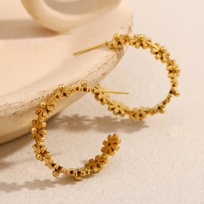 Ebbelle Brinco de flor em forma de C requintado 18K banhado a ouro aço inoxidável acessórios de joias de orelha femininos da moda