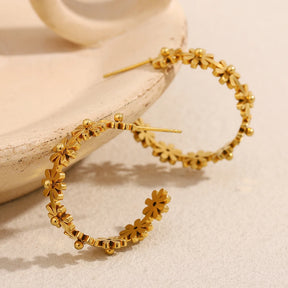 Ebbelle Brinco de flor em forma de C requintado 18K banhado a ouro aço inoxidável acessórios de joias de orelha femininos da moda