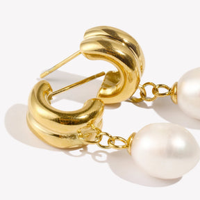 E.B.belle Minailst estilo brilhante em forma de C brincos de pérola banhados a PVD 316L aço inoxidável hipoalergênico festa feminina joias de orelha