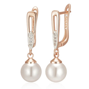 Brincos Geométricos de Pérola Luxo Ouro Rosa 585