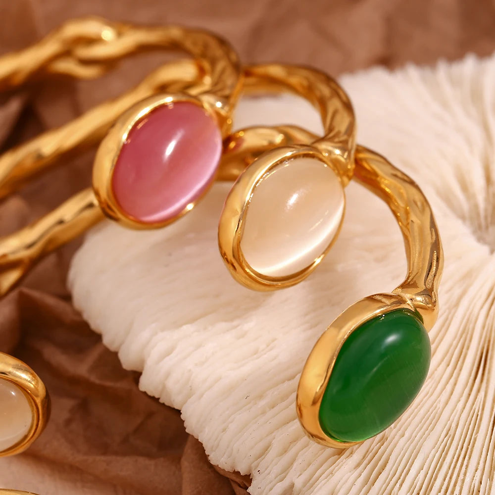 Pulseira em Aço Inoxidável com Cristal de Ágata