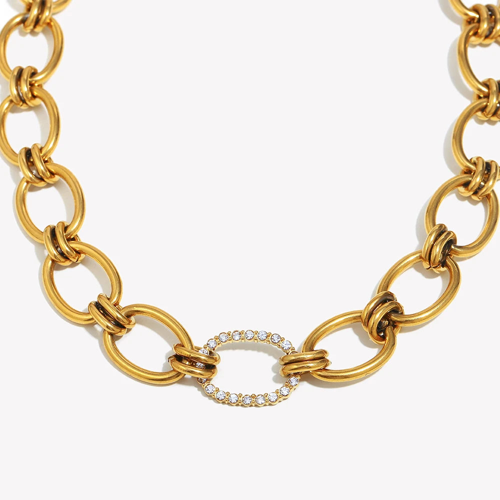 Ebbelle alta qualidade aço inoxidável exagerado artesanal zircão círculo colar 18k banhado a ouro moda feminina jóias