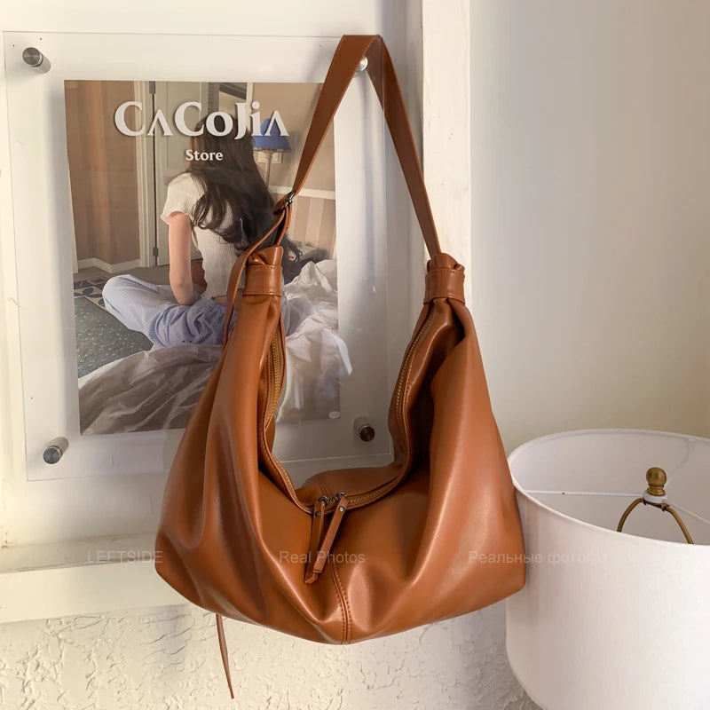 Leftside design de alta capacidade couro do plutônio hobo axilas sacos senhora inverno bolsa ombro para as mulheres 2025 luxo cor sólida bolsas