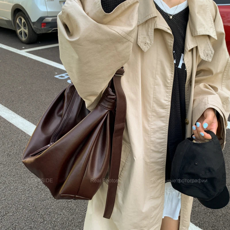 Leftside design de alta capacidade couro do plutônio hobo axilas sacos senhora inverno bolsa ombro para as mulheres 2025 luxo cor sólida bolsas