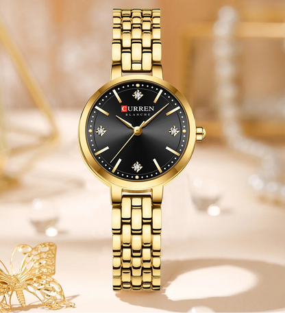 CURREN Luxo Feminino Strass Dial Relógio de Quartzo Banda de Aço Inoxidável Elegante Senhoras Relógios de Pulso