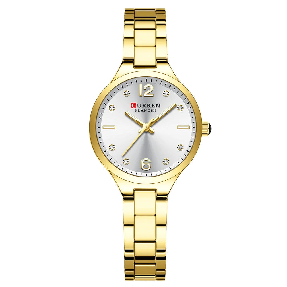 Curren relógios de marca de luxo para mulheres vestido simples quartzo relógio de pulso de aço inoxidável com mãos luminosas relógio feminino