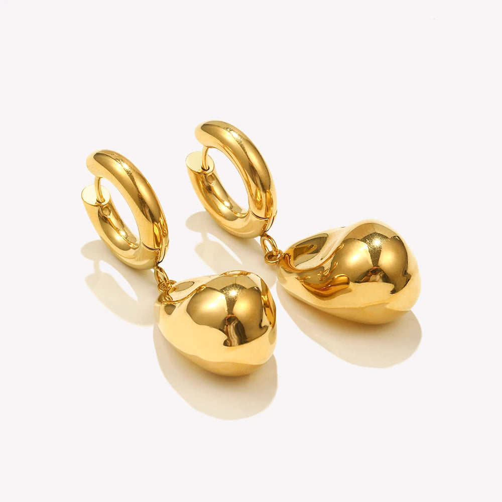 Ebbelle Brinco de argola com pingente de amendoim sólido de cor dupla 18K banhado a ouro aço inoxidável suave feminino decoração de joias de orelha