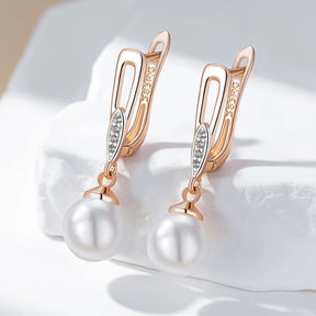 Brincos Geométricos de Pérola Luxo Ouro Rosa 585