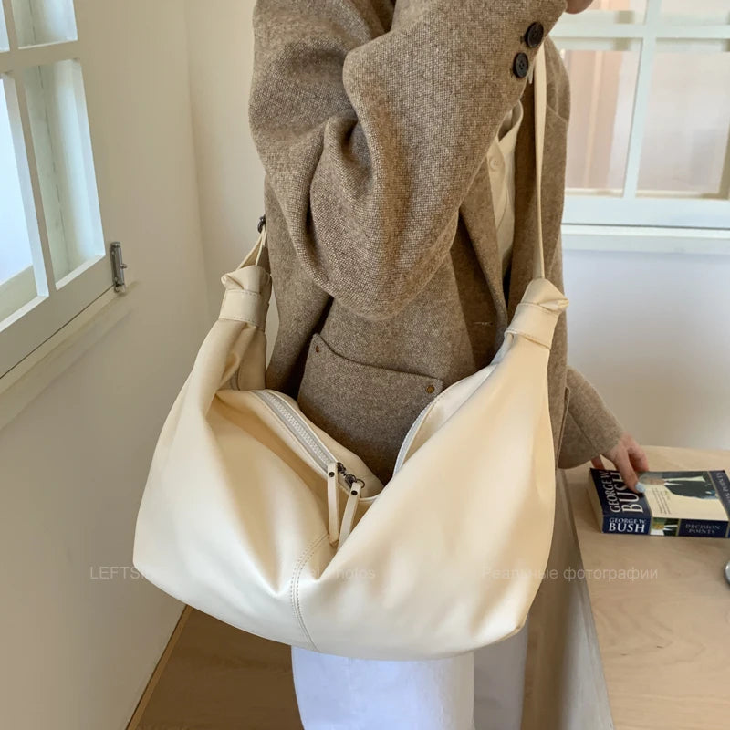 Leftside design de alta capacidade couro do plutônio hobo axilas sacos senhora inverno bolsa ombro para as mulheres 2025 luxo cor sólida bolsas