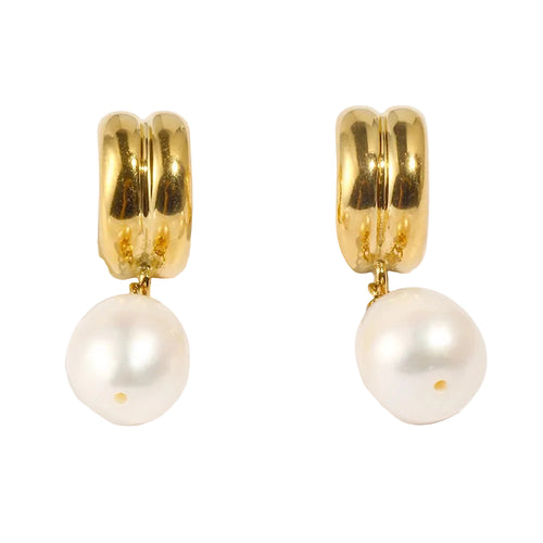 E.B.belle Minailst estilo brilhante em forma de C brincos de pérola banhados a PVD 316L aço inoxidável hipoalergênico festa feminina joias de orelha