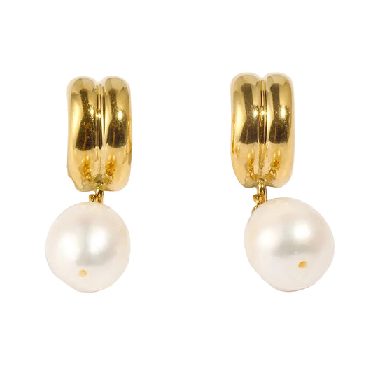 E.B.belle Minailst estilo brilhante em forma de C brincos de pérola banhados a PVD 316L aço inoxidável hipoalergênico festa feminina joias de orelha
