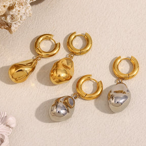 Ebbelle Brinco de argola com pingente de amendoim sólido de cor dupla 18K banhado a ouro aço inoxidável suave feminino decoração de joias de orelha