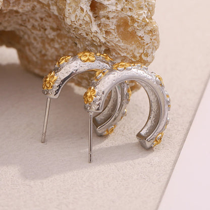 Ebbelle cor misturada em forma de c mini flor brinco 18k banhado a ouro aço inoxidável moda orelha jóias presentes