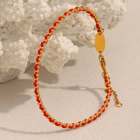 Ebbelle Lucky Red Color Corda Redonda Beads Pulseira 18K Banhado A Ouro Aço Inoxidável Mulheres Homens Moda Jóias Presentes