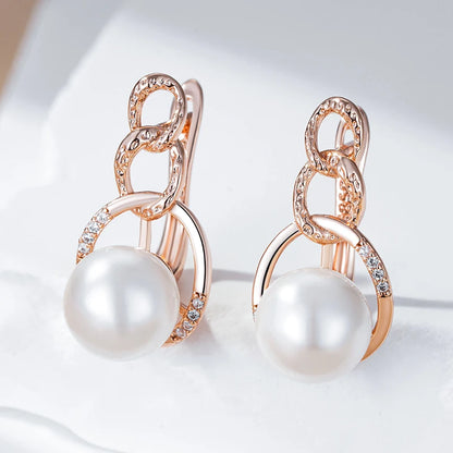 Brincos Geométricos de Pérola com Zircão Natural em Ouro Rosa