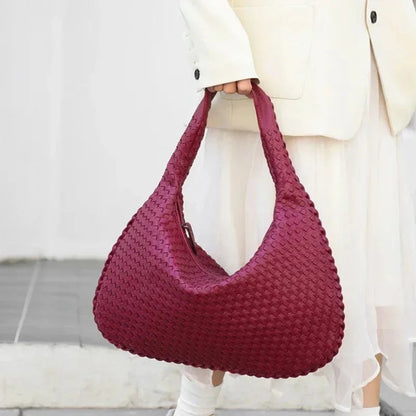 Novo couro vegano hobo saco artesanal tecido casual feminino meia lua bolsa grande capacidade retalhos zíper feminino tote sacos de ombro