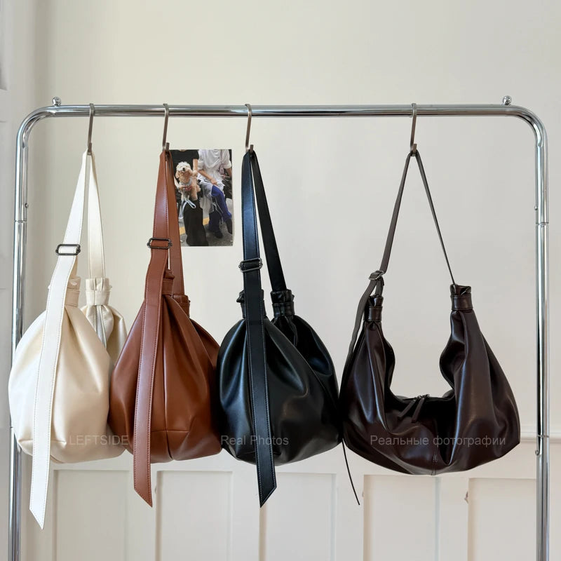 Leftside design de alta capacidade couro do plutônio hobo axilas sacos senhora inverno bolsa ombro para as mulheres 2025 luxo cor sólida bolsas