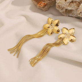 Brincos Florais de Borla Banhados a Ouro 18K