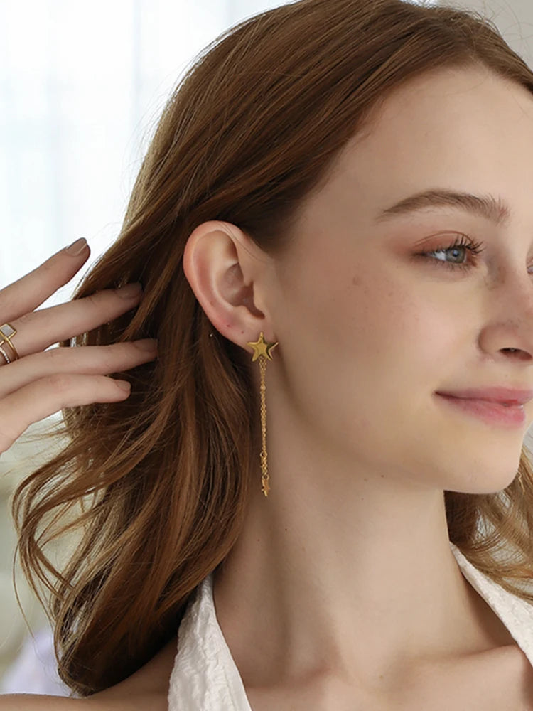 Ebbelle moda estrela borla brincos de aço inoxidável de alta qualidade banhado a pvd feminino estilo minimalista joias de orelha
