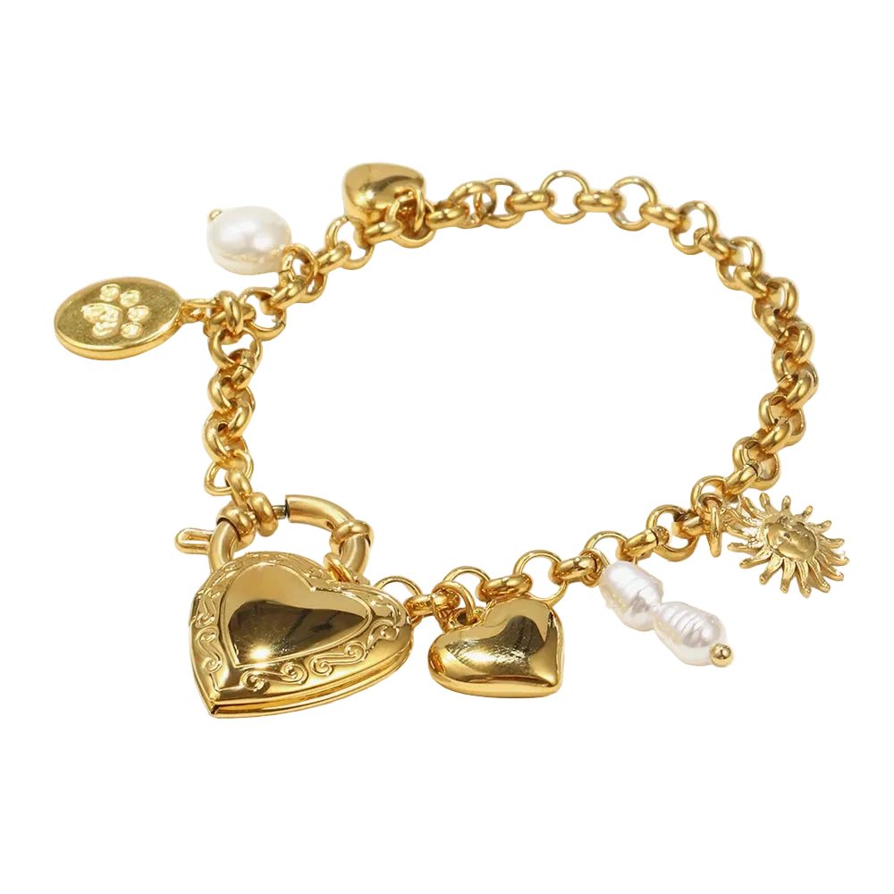 Ebbelle exclusivo redondo primavera fivela sol coração foto caixa pingente pulseira pvd banhado a aço inoxidável moda feminina chique jóias