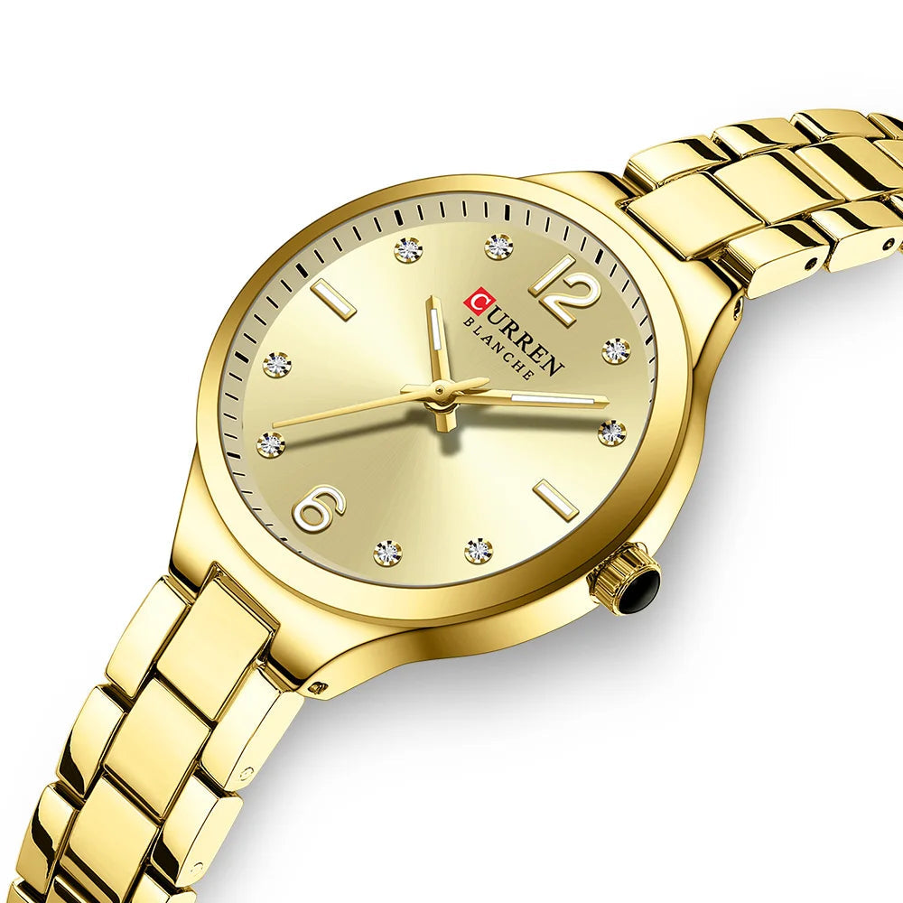 Curren relógios de marca de luxo para mulheres vestido simples quartzo relógio de pulso de aço inoxidável com mãos luminosas relógio feminino
