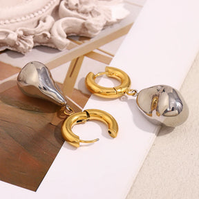 Ebbelle Brinco de argola com pingente de amendoim sólido de cor dupla 18K banhado a ouro aço inoxidável suave feminino decoração de joias de orelha