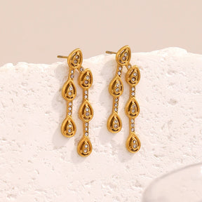 Ebbelle Design Criativo Zircão Waterdrop Brinco 18K Banhado A Ouro Aço Inoxidável À Prova D 'Água Moda Feminina Orelha Jóias