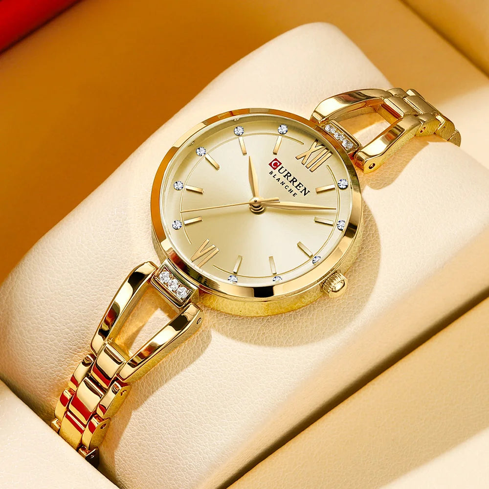 Relógio Feminino Curren Luxo com Strass e Aço Inoxidável